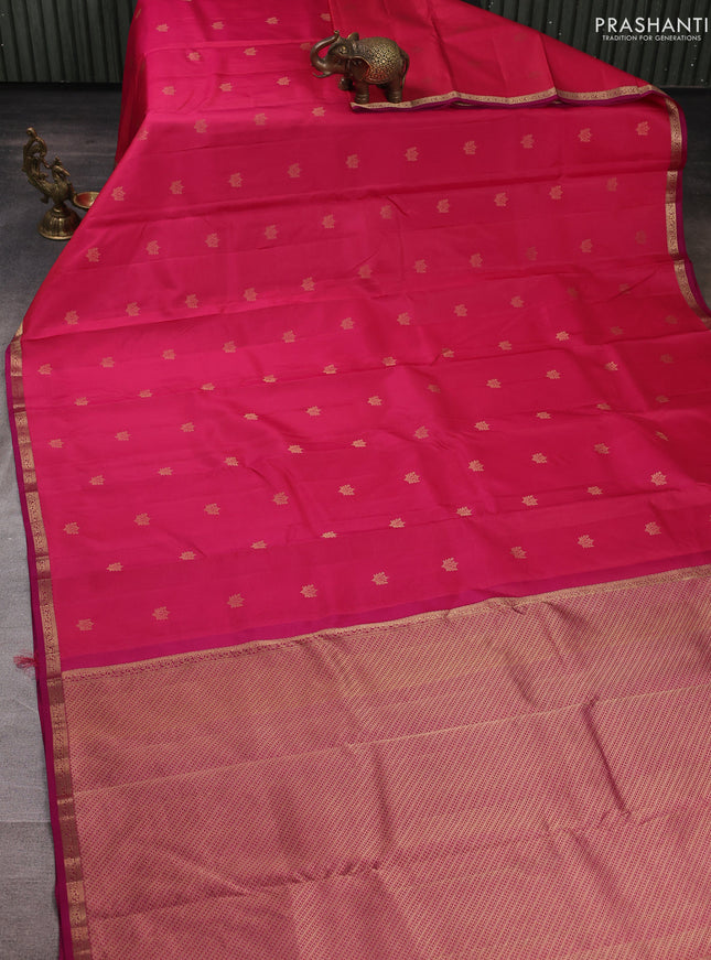Pure kanchipuram silk saree pink and magenta pink with allover zari woven buttas and small zari woven border