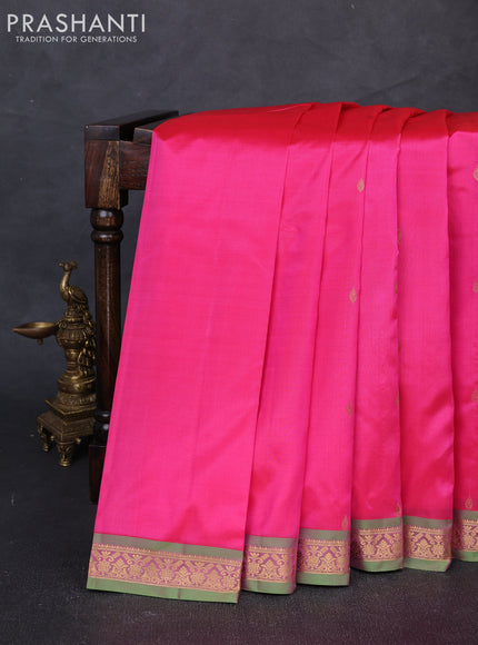 Pure kanchipuram silk saree candy pink and green with allover zari woven buttas and small zari woven border