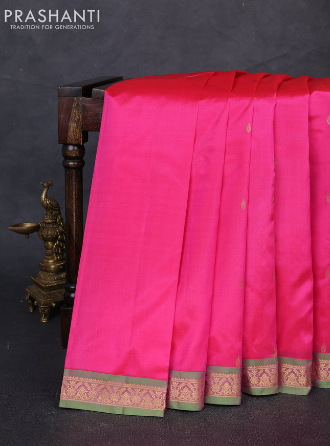 Pure kanchipuram silk saree candy pink and green with allover zari woven buttas and small zari woven border
