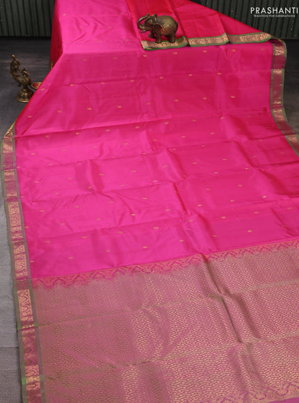 Pure kanchipuram silk saree candy pink and green with allover zari woven buttas and small zari woven border