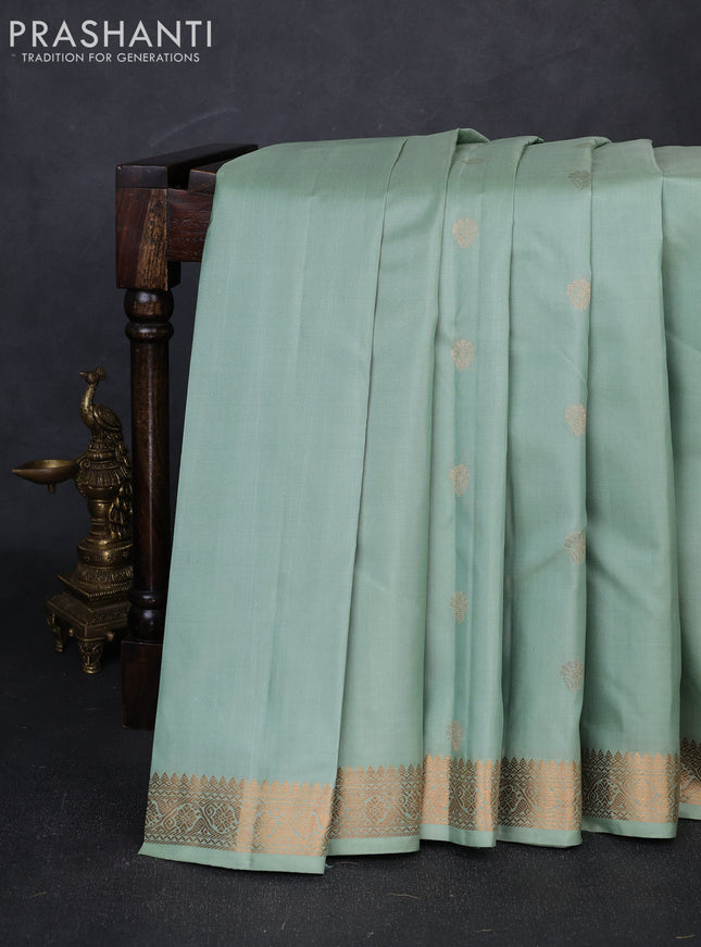 Pure kanchipuram silk saree pastel green with zari woven buttas and small zari woven border