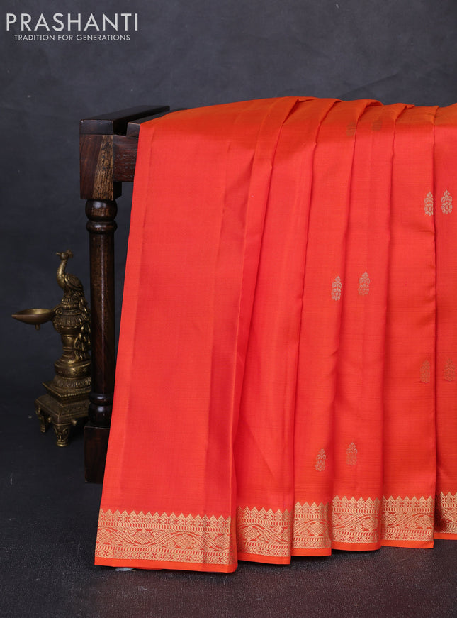 Pure kanchipuram silk saree orange with zari woven buttas and small zari woven border