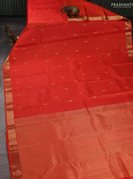 Pure kanchipuram silk saree orange with zari woven buttas and small zari woven border