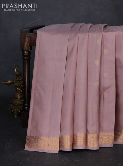 Pure kanchipuram silk saree pastel brown with zari woven buttas and small zari woven buttas