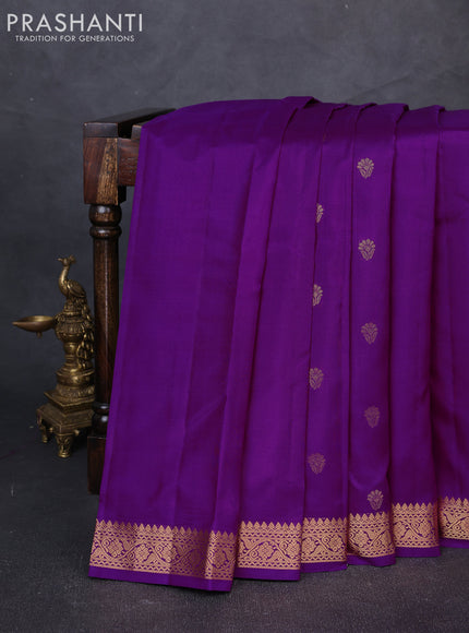 Pure kanchipuram silk saree purple with allover zari woven buttas and small zari woven border