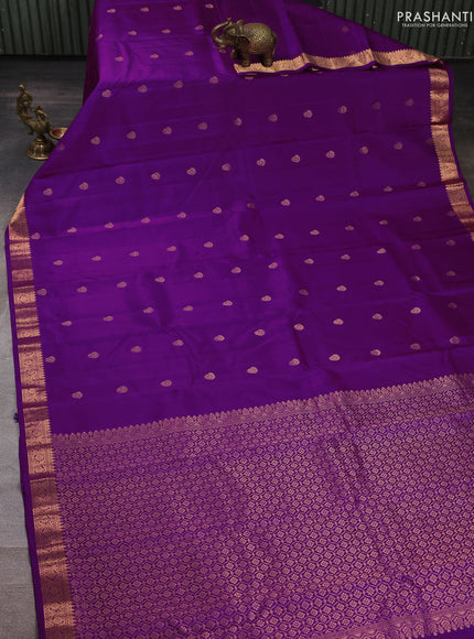 Pure kanchipuram silk saree purple with allover zari woven buttas and small zari woven border