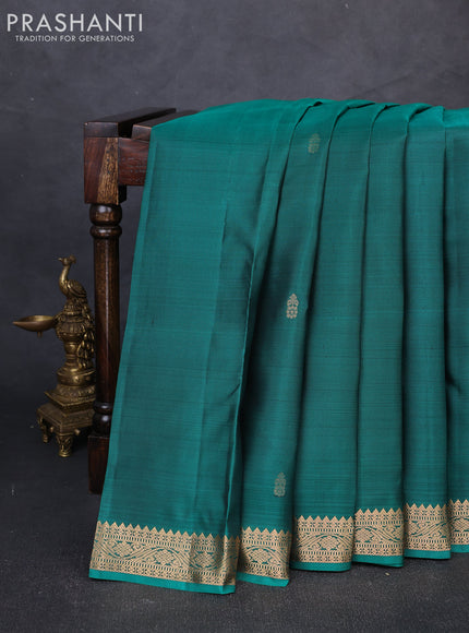Pure kanchipuram silk saree teal green with allover zari woven buttas and small zari woven border