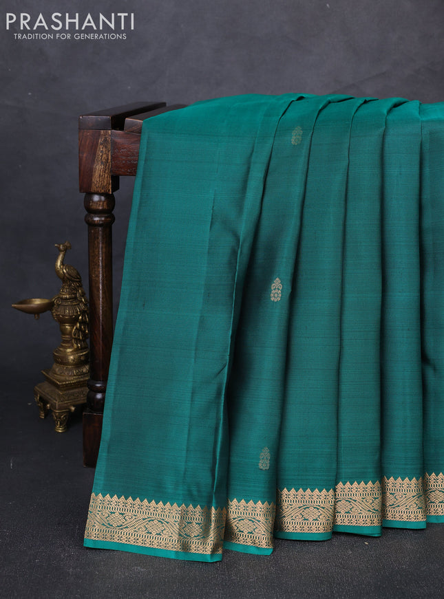 Pure kanchipuram silk saree teal green with allover zari woven buttas and small zari woven border