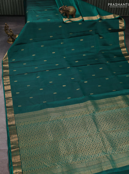 Pure kanchipuram silk saree teal green with allover zari woven buttas and small zari woven border