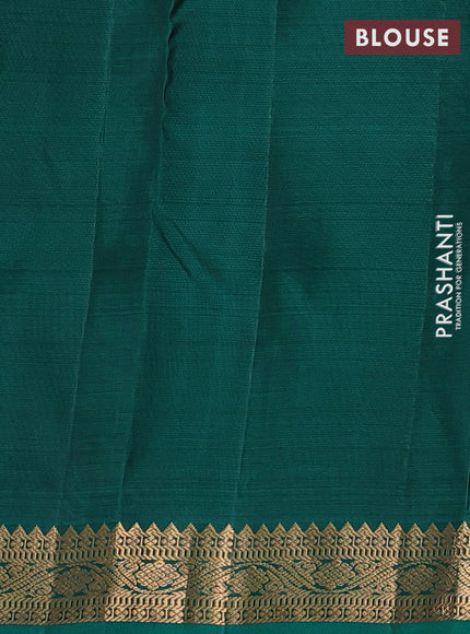 Pure kanchipuram silk saree teal green with allover zari woven buttas and small zari woven border