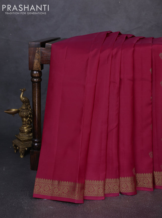 Pure kanchipuram silk saree peach pink with allover zari woven buttas and small zari woven border
