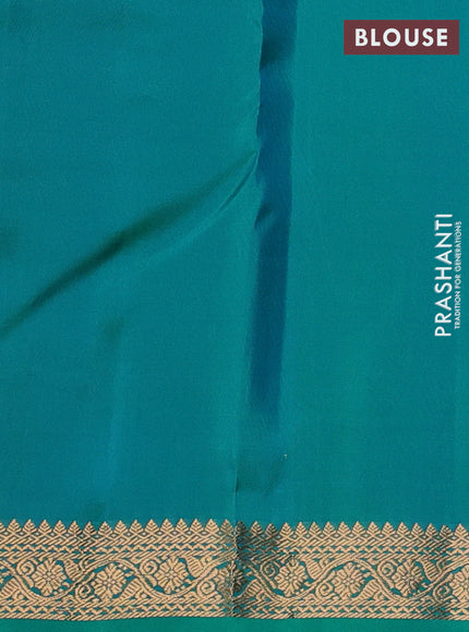 Pure kanchipuram silk saree teal green with allover zari woven buttas and small zari woven border