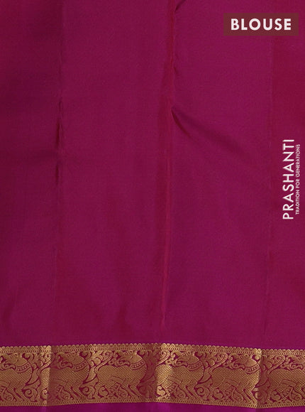 Pure kanchipuram silk saree rust shade and purple with allover zari woven buttas and small zari woven border