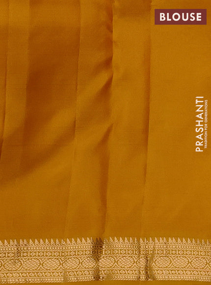 Pure kanchipuram silk saree mustard yellow with allover zari woven buttas and small zari woven border