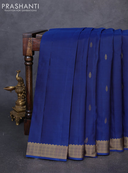 Pure kanchipuram silk saree blue and mehendi green with zari woven buttas and small zari woven korvai border