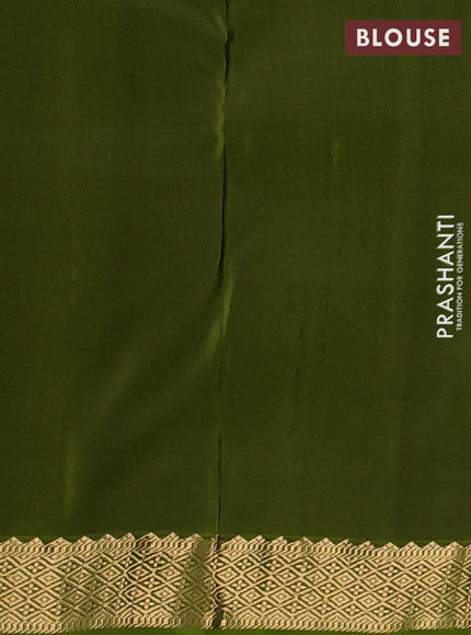 Pure kanchipuram silk saree blue and mehendi green with zari woven buttas and small zari woven korvai border