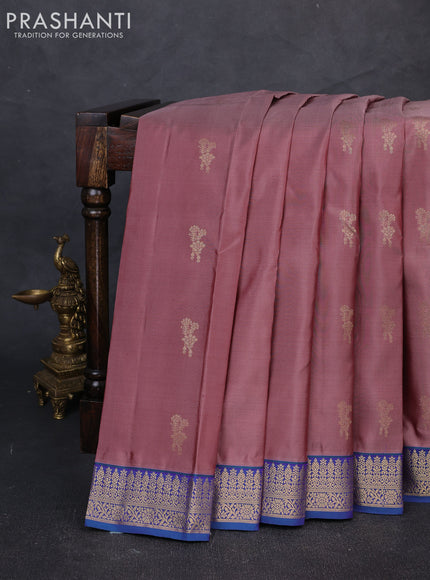Pure kanchipuram silk saree pastel maroon and blue with zari woven buttas and small zari woven border