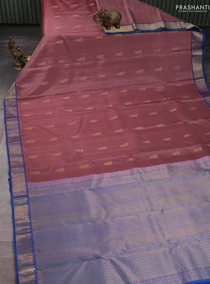 Pure kanchipuram silk saree pastel maroon and blue with zari woven buttas and small zari woven border