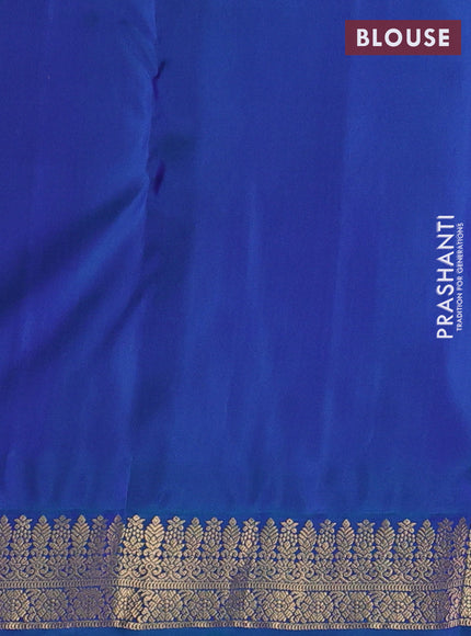 Pure kanchipuram silk saree pastel maroon and blue with zari woven buttas and small zari woven border