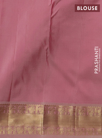 Pure kanchipuram silk saree bluish grey and dual shade of pink with allover zari woven buttas and zari woven korvai border