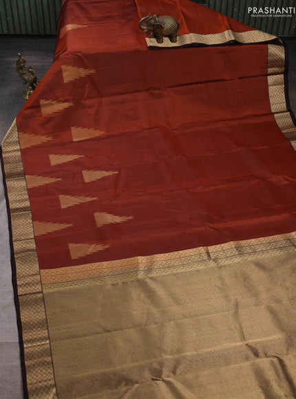 Pure kanchipuram silk saree rust shade and coffee brown with temple zari woven buttas and zari woven border