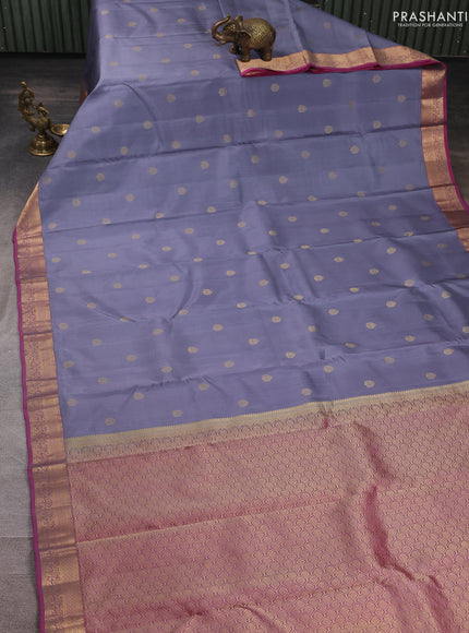 Pure kanchipuram silk saree grey and pink with allover zari woven buttas and zari woven border