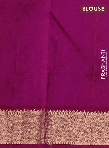 Pure kanchipuram silk saree teal blue and pink with allover zari woven buttas and zari woven korvai border