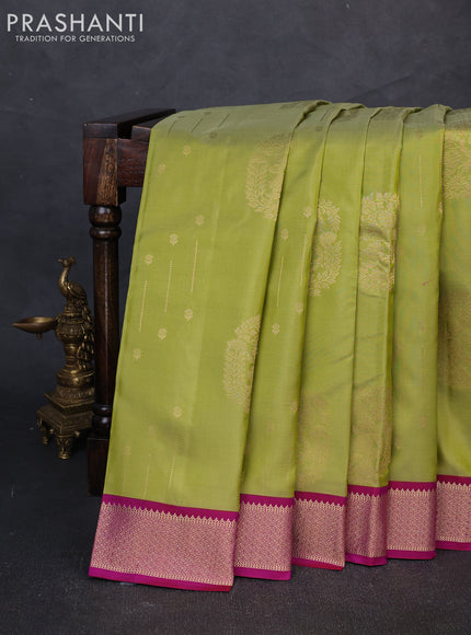 Pure kanchipuram silk saree pista green and pink with allover zari woven buttas and zari woven border