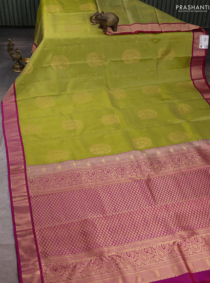 Pure kanchipuram silk saree pista green and pink with allover zari woven buttas and zari woven border