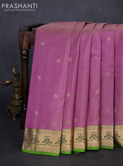 Pure kanchipuram silk saree mauve pink and light green with allover vairaosi pattern & zari woven buttas and paithani style border