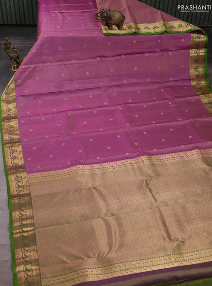 Pure kanchipuram silk saree mauve pink and light green with allover vairaosi pattern & zari woven buttas and paithani style border