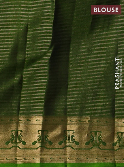 Pure kanchipuram silk saree coffee brown and light green with allover vairaosi pattern & zari woven buttas and paithani style border