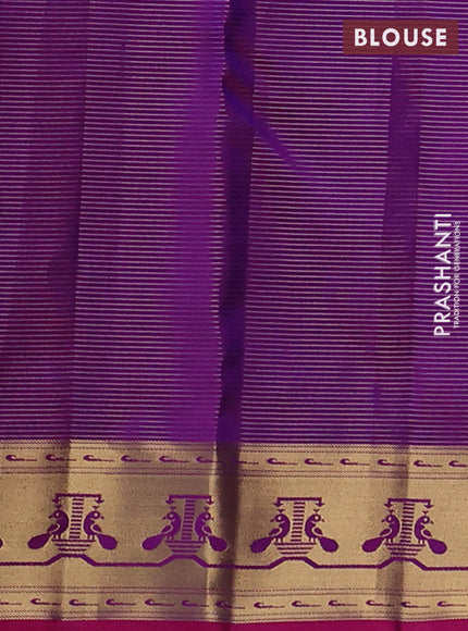 Pure kanchipuram silk saree blue and pink with allover vairaosi pattern & zari woven buttas and paithani style border