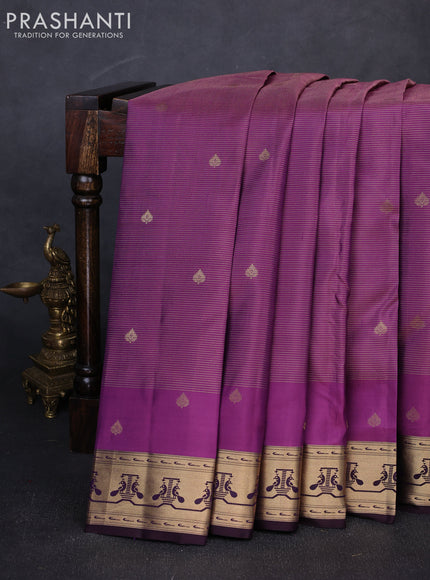 Pure kanchipuram silk saree pink and deep jamun with allover vairaosi pattern & buttas and paithani style border
