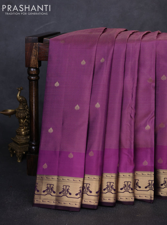 Pure kanchipuram silk saree pink and deep jamun with allover vairaosi pattern & buttas and paithani style border