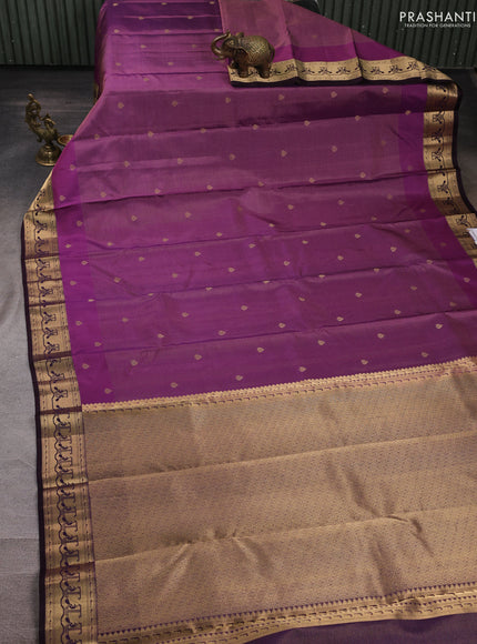 Pure kanchipuram silk saree pink and deep jamun with allover vairaosi pattern & buttas and paithani style border