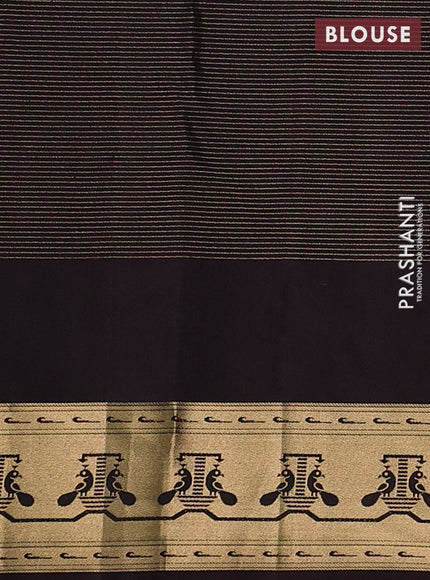 Pure kanchipuram silk saree bottle green and coffee brown with allover vairaosi pattern & buttas and paithani style border