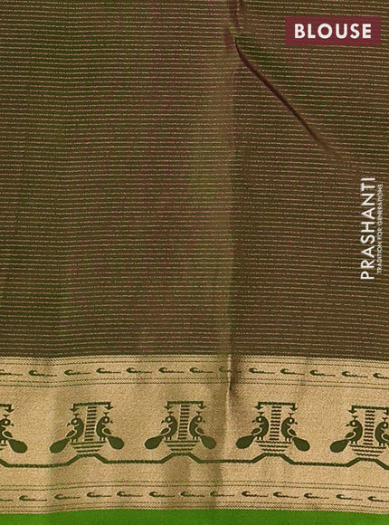 Pure kanchipuram silk saree deep wine shade and light green with allover vairaosi pattern & buttas and paithani style border