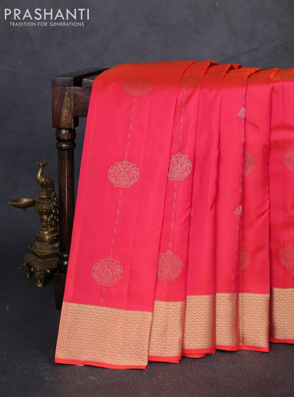 Pure kanchipuram silk saree dual shade of pink and pink with allover zari woven buttas and zari woven border