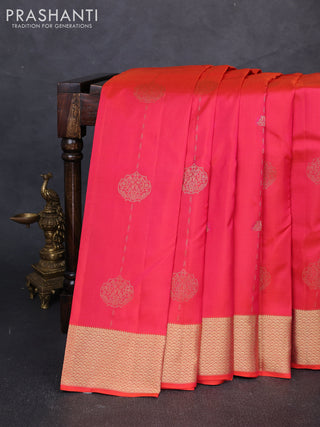 Pure kanchipuram silk saree dual shade of pink and pink with allover zari woven buttas and zari woven border
