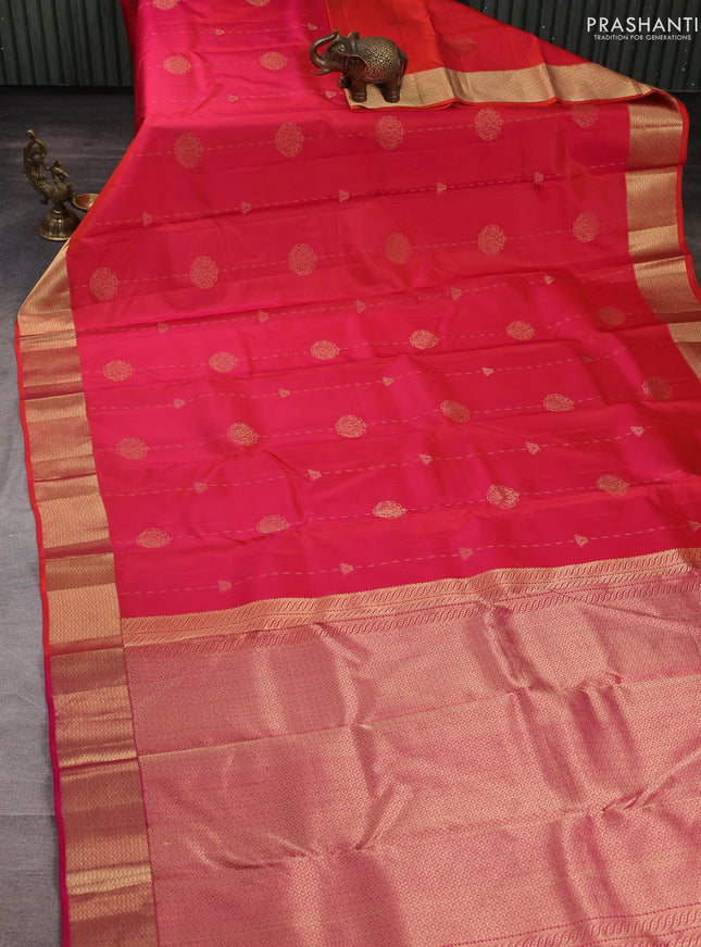 Pure kanchipuram silk saree dual shade of pink and pink with allover zari woven buttas and zari woven border