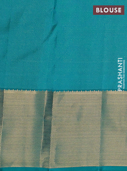 Pure kanchipuram silk saree lotus pink and teal green with allover vairaosi pattern & zari woven buttas and zari woven border