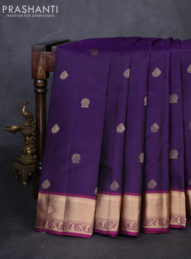 Pure kanchipuram silk saree violet and pink with allover zari woven buttas and zari woven border