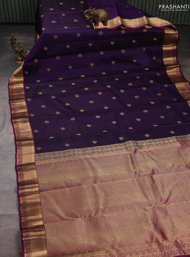Pure kanchipuram silk saree violet and pink with allover zari woven buttas and zari woven border