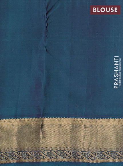 Pure kanchipuram silk saree olive green and teal blue with allover temple zari woven buttas and zari woven border