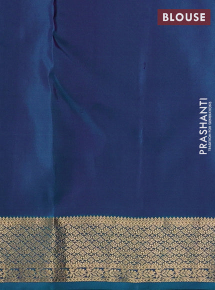 Pure kanchipuram silk saree purple and teal blue with allover temple zari woven buttas and zari woven border