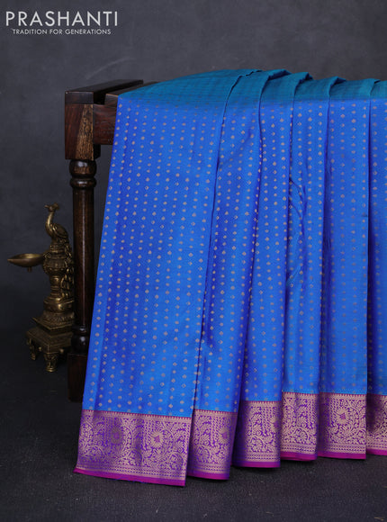 Pure kanchipuram silk saree blue and purple with allover zari woven 1000 buttas and zari woven border