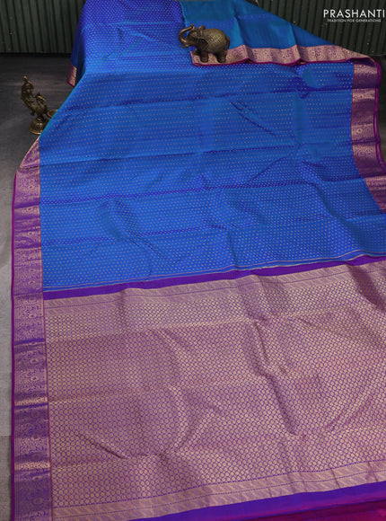 Pure kanchipuram silk saree blue and purple with allover zari woven 1000 buttas and zari woven border