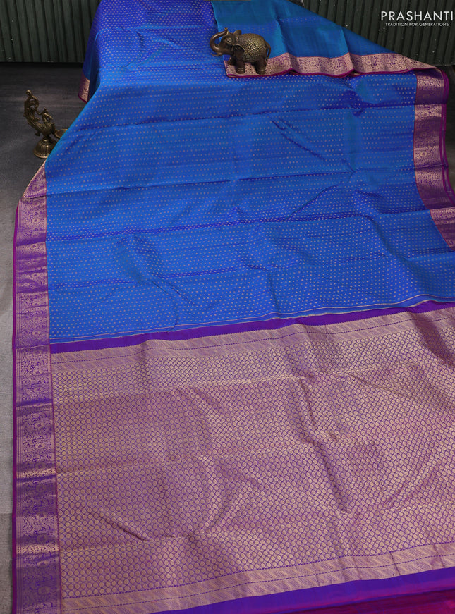 Pure kanchipuram silk saree blue and purple with allover zari woven 1000 buttas and zari woven border