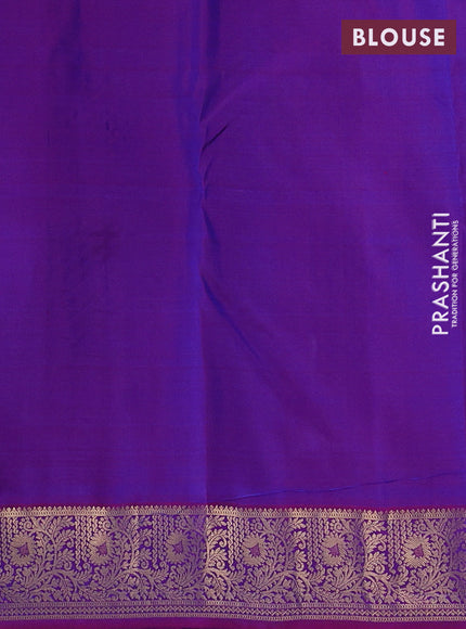 Pure kanchipuram silk saree blue and purple with allover zari woven 1000 buttas and zari woven border